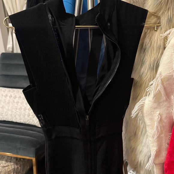 bebe Black Mini Dress Fitted Flattering Mesh on chest & back cocktail attire XS - Picture 12 of 16